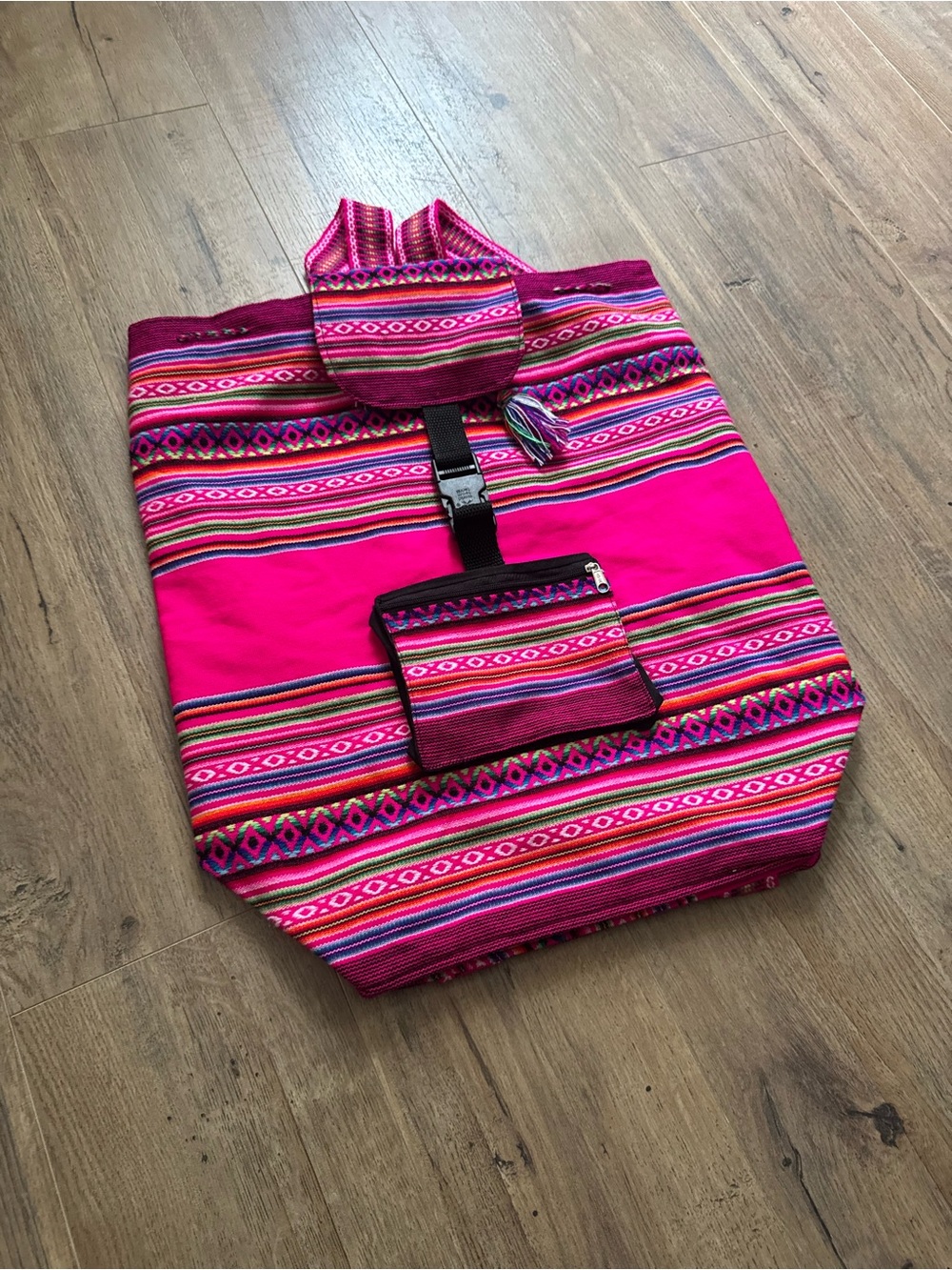 Vibrant Boho Woven Andean Style Tapestry Festival Backpack Magenta